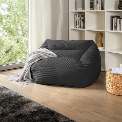 Home Deluxe - Sitzsack Cozy - Stoff: Samt Cord, Farbe: Anthrazit - Maße: 100 x 88 x 80 cm, inkl. Füllung I Sitzmöbel Bean Bag Sitzsäcke von Home Deluxe