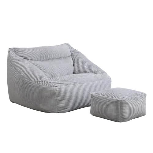 Home Deluxe - Sitzsack Cozy mit Hocker - Stoff: Samt Cord, Farbe: Hellgrau - Maße: 100 x 88 x 80 cm, inkl. Füllung I Sitzmöbel Bean Bag Sitzsäcke von Home Deluxe