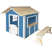 Spielhaus - der GROßE palast blau - 166 x 138 x 132 cm - mit Bank - fsc zertifiziertes Kinderspielhaus, inkl. Montagematerial i Gartenhaus Holzhaus von Home Deluxe