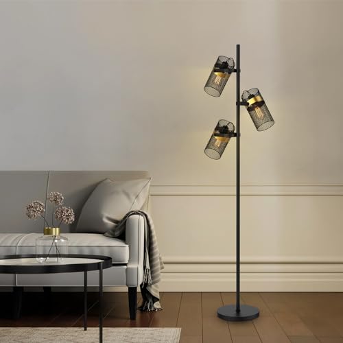 Home Deluxe - Stehlampe LUMOS - Schwarz/Gold, Blendfreies Licht, 54,5 x 165 cm, Metall/Rattan I Stehleuchten Bodenlampen Standlampe von Home Deluxe