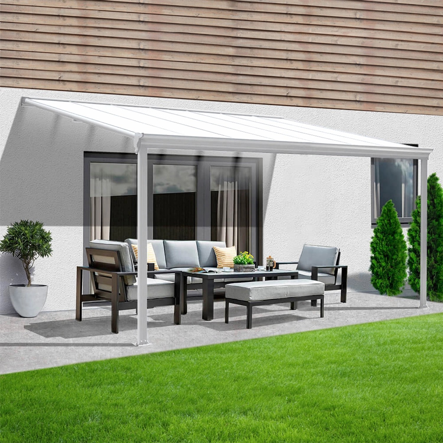 Home Deluxe Terrassenüberdachung Solis Alu 312 x 303 x 226 / 278 cm Weiß von Home Deluxe
