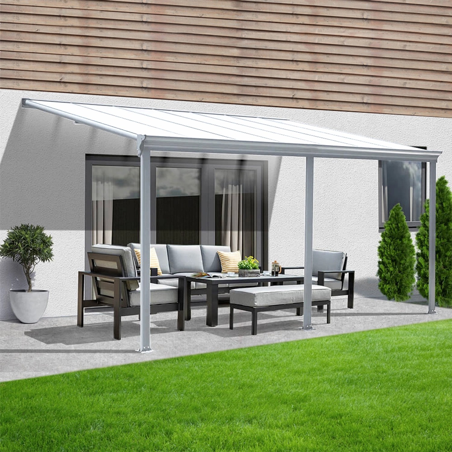 Home Deluxe Terrassenüberdachung Solis Alu 434 x 303 x 226 / 278 cm Weiß von Home Deluxe