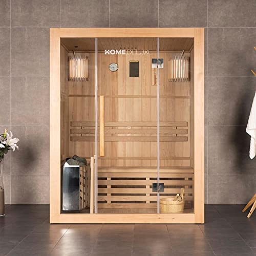 Home Deluxe - Traditionelle Sauna - Skyline L - 120 x 150 x 190 cm - für 2-3 Personen, Hemlocktanne, inkl. Saunaofen, Saunazubehör I Dampfsauna Aufgusssauna Finnische Sauna Bio Sauna von Home Deluxe