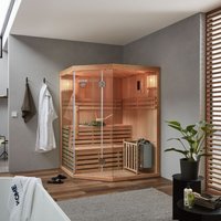 Traditionelle Sauna - skyline xl - 150 x 150 x 200 cm - für 2 - 3 Personen, Hemlocktanne, inkl. Saunaofen, Saunazubehör i Dampfsauna Aufgusssauna von Home Deluxe