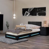 Home Deluxe - led Bett Asteroid - Schwarz, 90 x 200 cm - inkl. Lattenrost i Polsterbett Design Bett inkl. Beleuchtung von Home Deluxe