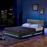 LED Bett ASTEROID Dunkelgrau mit Matratze – 140 x 200 cm von Home Deluxe