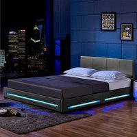 LED Bett ASTEROID Dunkelgrau mit Matratze – 160 x 200 cm von Home Deluxe