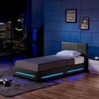 LED Bett ASTEROID Dunkelgrau mit Matratze – 90 x 200 cm von Home Deluxe