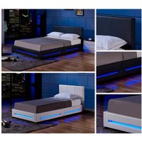 Led Bett asteroid mit Matratze Farbe: Weiß, Größe: 90 x 200 cm Mädchen Bett 90X200 Polsterbett - Home Deluxe von Home Deluxe