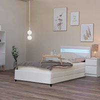 Led Bett nube - Weiß, 90 x 200 cm - inkl. Lattenrost und Schubladen i Polsterbett Design Bett inkl. Beleuchtung - Home Deluxe von Home Deluxe