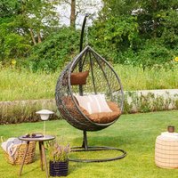 Home Deluxe - Hängesessel Cielo - Grau, Höhe 200 cm - inkl. Gestell, Sitz- und Rückenkissen i Polyrattan Hängestuhl Gartenschaukel Hängekorb von Home Deluxe