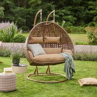 Hängesessel twin - Braun, Höhe 200 cm - inkl. Gestell, Sitz- und Rückenkissen i Polyrattan Hängestuhl Gartenschaukel Hängekorb - Home Deluxe von Home Deluxe