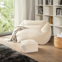 Sitzsack cozy mit Hocker - Stoff: Samt Cord, Farbe: Beige - Maße: 100 x 88 x 80 cm, inkl. Füllung i Sitzmöbel Bean Bag Sitzsäcke - Home Deluxe von Home Deluxe