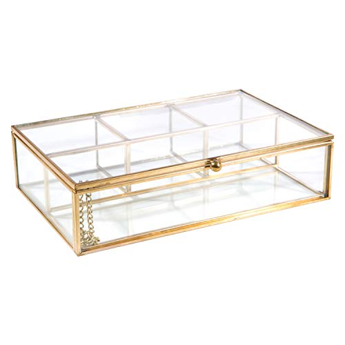 Home Details Aufbewahrungsbox mit verspiegeltem Boden aus Glas, dekorativer Akzent, Schminktisch, Hochzeit, Brautparty, Geschenk, Süßigkeiten-Tischdekoration, Gläser und Boxen, 4 Fächer, Gold von Home Details