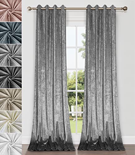 Home Direct Vorhänge, Gardinen aus zerknittertem Samt, Vorhang mit Ösen, ungefüttert, 2 x 240cm x 140cm(LxB), 1 Paar Dunkelgrau von Home Direct