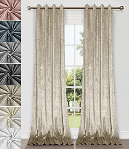 Home Direct Vorhänge, Gardinen aus zerknittertem Samt, Vorhang mit Ösen, ungefüttert, 2 x 245cm x 140cm(LxB), 1 Paar Beige von Home Direct