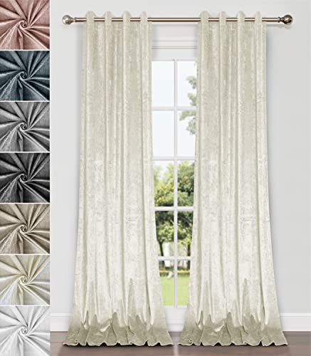 Home Direct Vorhänge, Gardinen aus zerknittertem Samt, Vorhang mit Ösen, ungefüttert, 2 x 245cm x 140cm(LxB), 1 Paar Crème von Home Direct
