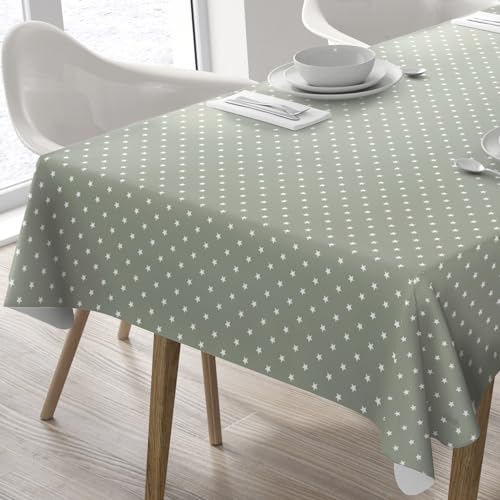 Wachstuch Tischdecke Abwaschbar Eckig 140 x 180 cm Sterne Sage Grün von Home Direct