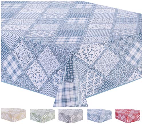 Wachstuch Tischdecke Abwaschbar Eckig 140 x 200 cm Blau Grau von Home Direct