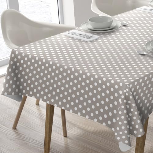 Wachstuch Tischdecke Abwaschbar Eckig 140 x 240 cm Punkte Beige Grau von Home Direct