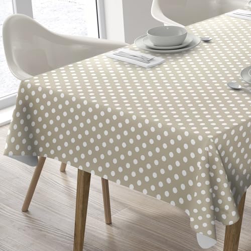 Wachstuch Tischdecke Abwaschbar Eckig 140 x 240 cm Punkte Beige von Home Direct