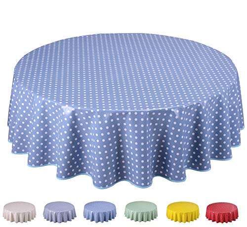 Home Direct Wachstuch Tischdecke Abwaschbar Rund 140cm Kleine Tupfen (Blau Grau) von Home Direct