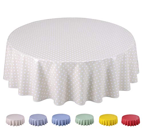 Home Direct Wachstuch Tischdecke Abwaschbar Rund 140cm Kleine Tupfen Beige von Home Direct