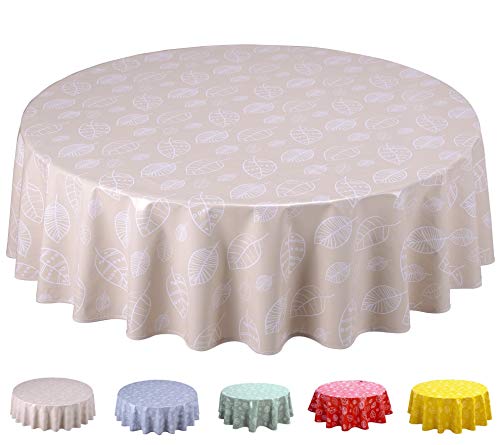 Home Direct Wachstuch Tischdecke Abwaschbar Rund 160cm Blätter Beige von Home Direct