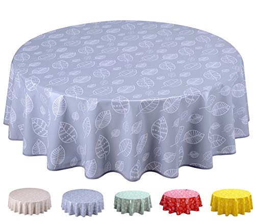 Home Direct Wachstuch Tischdecke Abwaschbar Rund 160cm Blätter Hellgrau von Home Direct