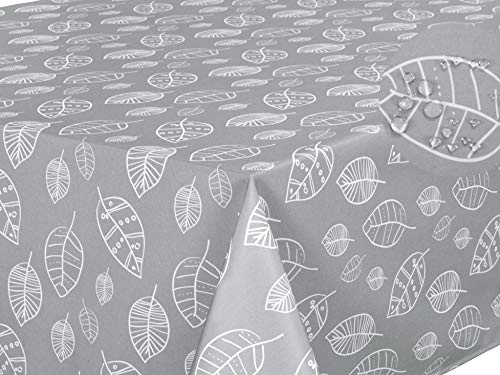 Home Direct Lotuseffekt Fleckschutz Qualitäts Tischdecke Tischtuch Textil Eckig 140 x 240 cm, Blätter Hellgrau von Home Direct