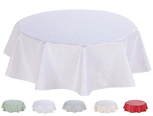 Round Embossed Oilcloth PVC Wipe Clean Tablecloth 140cm 55" White von Home Direct