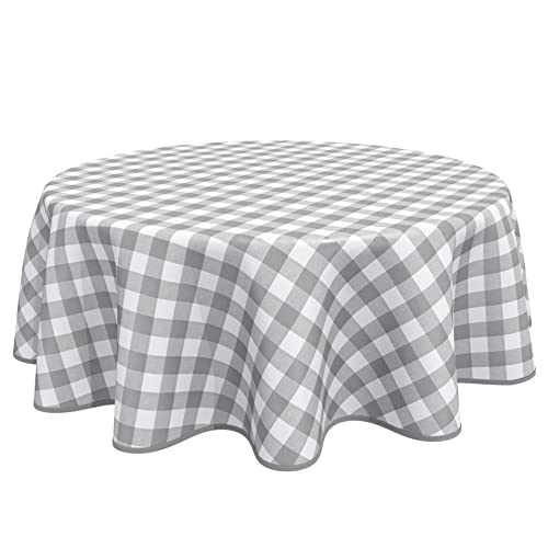 Runde Wachstuch-Tischdecke, PVC, abwischbar, Gingham-Karomuster, 160 cm, Hellgrau von Home Direct