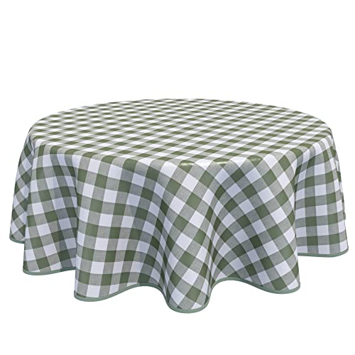 Home Direct Runde Wachstuch-Tischdecke, PVC, abwischbar, Gingham-Karos, 160 cm, Salbeigrün von Home Direct