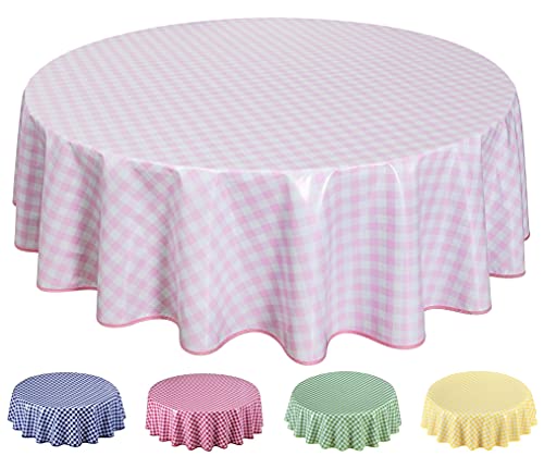 Wachstuch Tischdecke Abwaschbar, pflegeleicht, abwischbar, Rund 160cm, kariert, Rosa von Home Direct