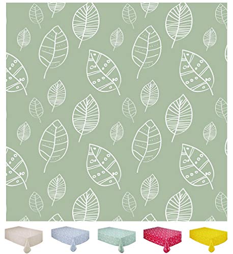 Wachstuch Tischdecke Abwaschbar Eckig 140 x 240 cm Blätter Salbeigrün von Home Direct