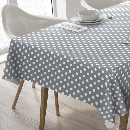 Home Direct Wachstuch Tischdecke Abwaschbar Eckig 140 x 240 cm Punkte Hellgrau von Home Direct
