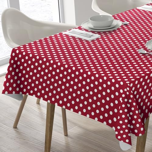 Wachstuch Tischdecke Abwaschbar Eckig 140 x 240 cm Punkte Rot von Home Direct