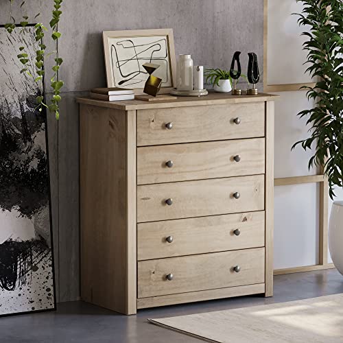 Home Discount Panama Kommode 5 Schubladen Kiefer massiv Holz gewachst Eiche Finish von Vida Designs