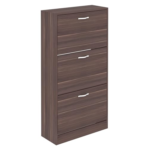 Home Discount Schuhaufbewahrung Schuhschrank mit 3 Schubladen Schrank Pull Down Holz Flur Möbel Einheit, Walnuss von Vida Designs