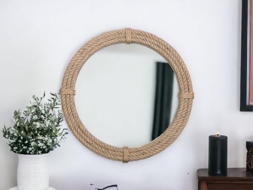 Home Dress Runder Jute-Wandspiegel, dekorativer, an der Wand befestigter Seilspiegel mit nautischem Thema und Aufhängeöse, nautisches Vintage-Design, braun (24 Inch) von Home Dress