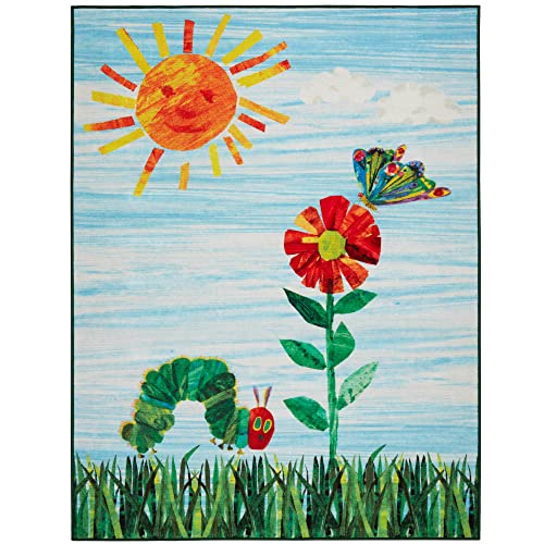 Home Dynamix Eric Carle Kinderteppich, Motiv: Raupe Nimmersatt, maschinenwaschbar, 88,9 x 129,5 cm, Blau/Grün von Eric Carle