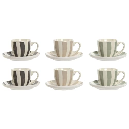 Home ESPRIT Set mit 6 Tassen mit Untertasse, Grün, Beige, Grau, Porzellan, 90 ml von Home ESPRIT