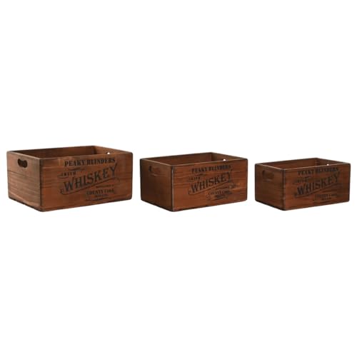 Home ESPRIT Aufbewahrungsboxen für Whiskey, braun, Tannenholz, 40 x 29 x 19 cm, 3 Stück von Home ESPRIT