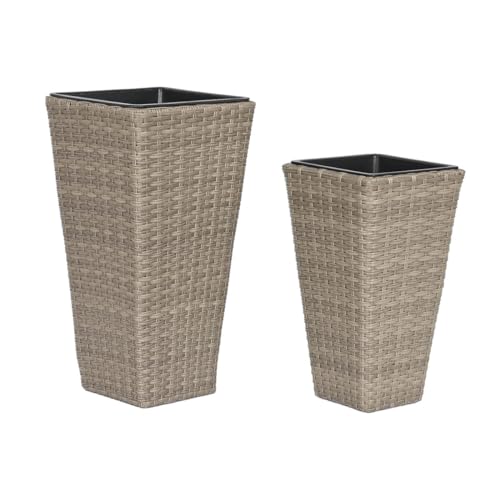 Home ESPRIT Blumentopf-Set aus Polypropylen, Rattan, 31 x 31 x 61 cm von Home ESPRIT