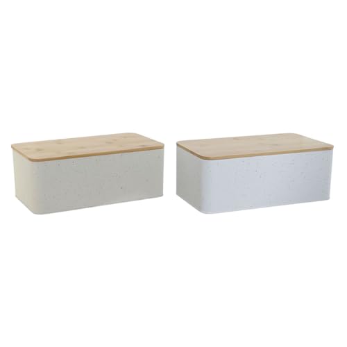 Home ESPRIT Brotkasten, Weiß, Beige, Metall, Akazie, 33 x 18 x 12 cm (2 Stück) von Home ESPRIT