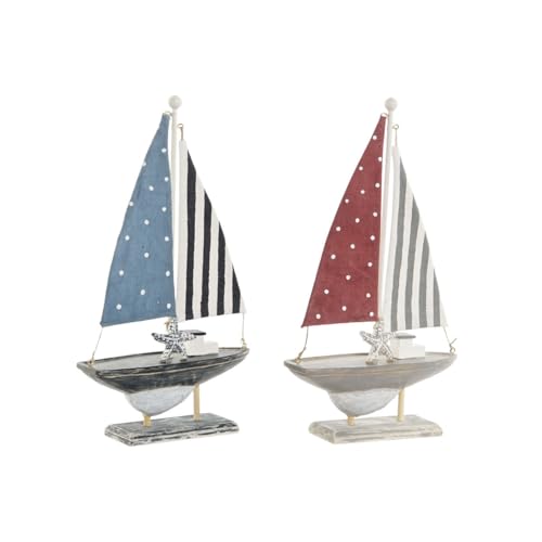 Home ESPRIT Dekofigur Blau Rot Mehrfarbig Segelboot 13,5 x 5 x 25 cm (2 Stück) von Home ESPRIT