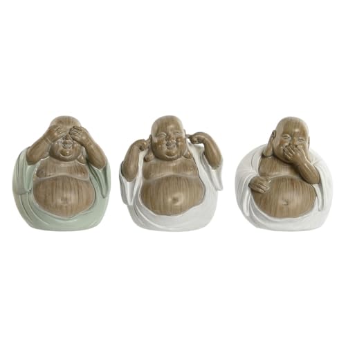 Home ESPRIT Dekofigur Weiß Grün Orientalischer Buddha 10 x 9 x 10,5 cm (3 Stück) von Home ESPRIT