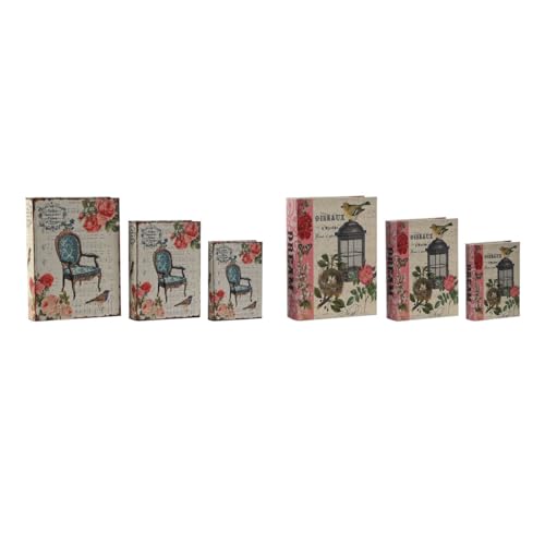 Home ESPRIT Dekorative Boxen Set Braun Holz Leinwand Blumen 22 x 7,5 x 30 cm (2 Stück) von Home ESPRIT