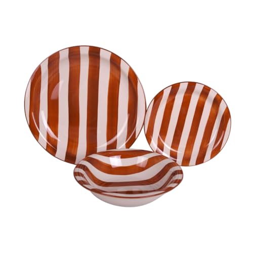 Home ESPRIT Geschirrset, Rot, Steingut gestreift, 26,5 x 26,5 x 3 cm, 18 Teile von Home ESPRIT