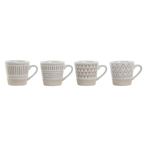 Home ESPRIT Kaffeetassen-Set, Weiß, Beige, Steingut, 4-teilig, 180 ml von Home ESPRIT